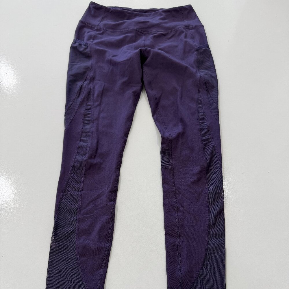 Gymshark Dry Full Length Leggings Purple Athletic Pants Cutout Mesh Size M